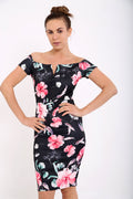 Off The Shoulder Plunge Floral Bardot Dress