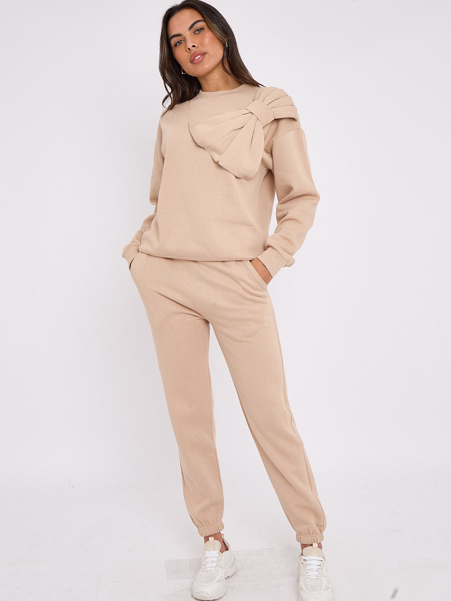 Bow Detail Sweatshirt & Jogger Fleece Co-ord