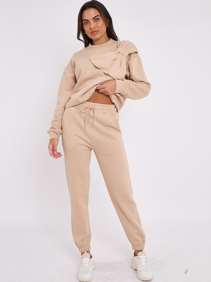 Bow Detail Sweatshirt & Jogger Fleece Co-ord