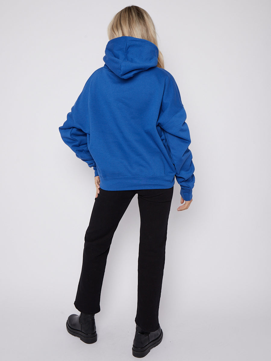 Ribbon Drawstring Ruched Sleeves Fleeced Hoodie