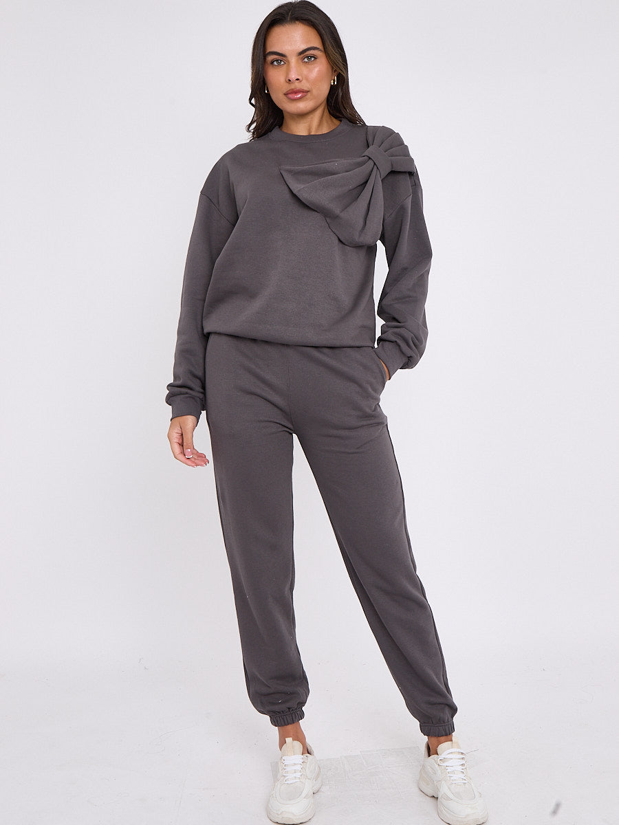 Bow Detail Sweatshirt & Jogger Fleece Co-ord