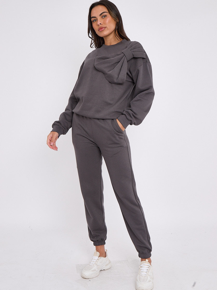 Bow Detail Sweatshirt & Jogger Fleece Co-ord