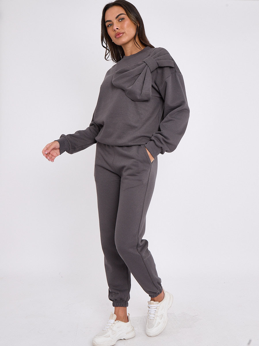 Bow Detail Sweatshirt & Jogger Fleece Co-ord