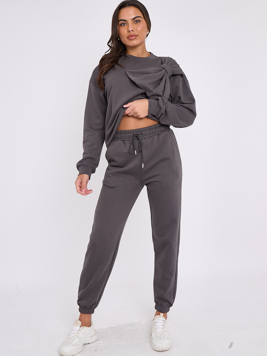 Bow Detail Sweatshirt & Jogger Fleece Co-ord