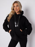 Ribbon Drawstring Ruched Sleeves Fleeced Hoodie