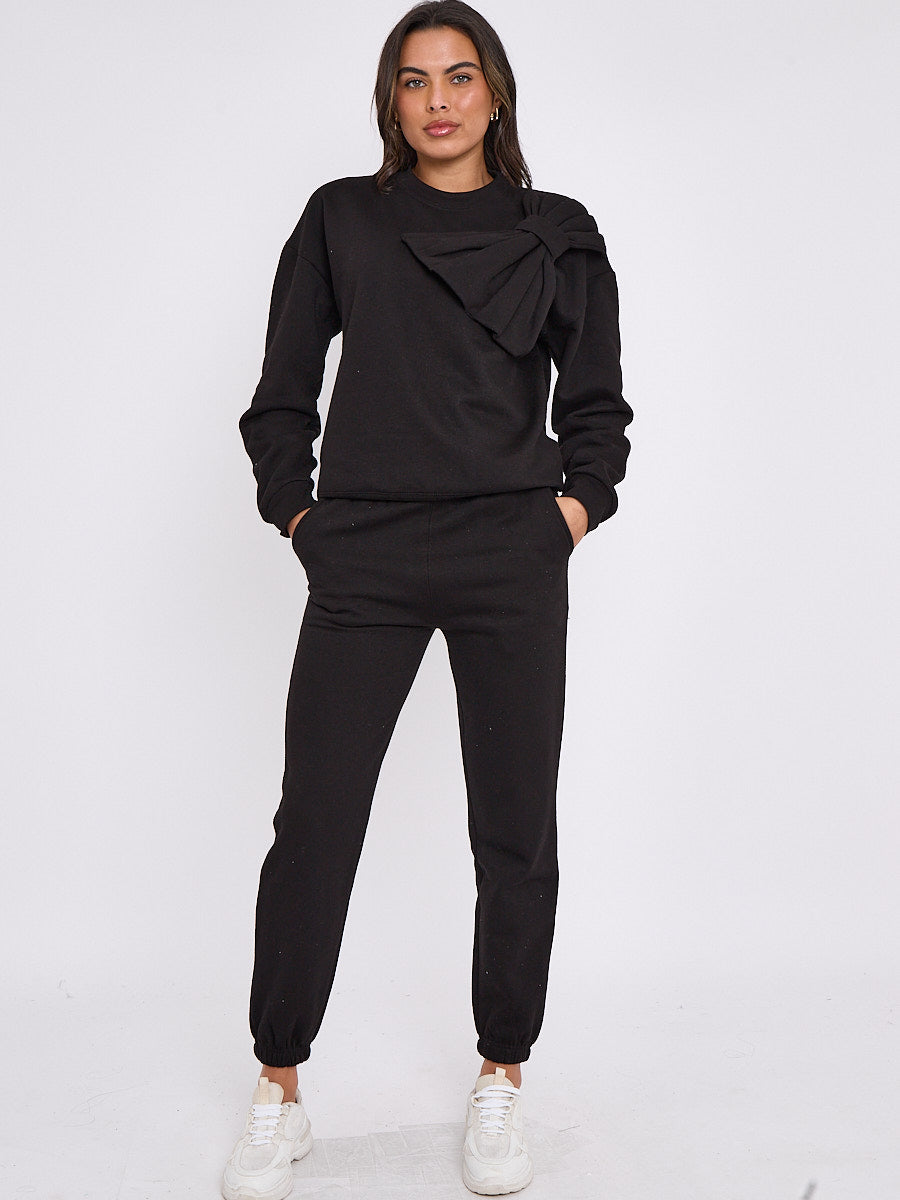 Bow Detail Sweatshirt & Jogger Fleece Co-ord