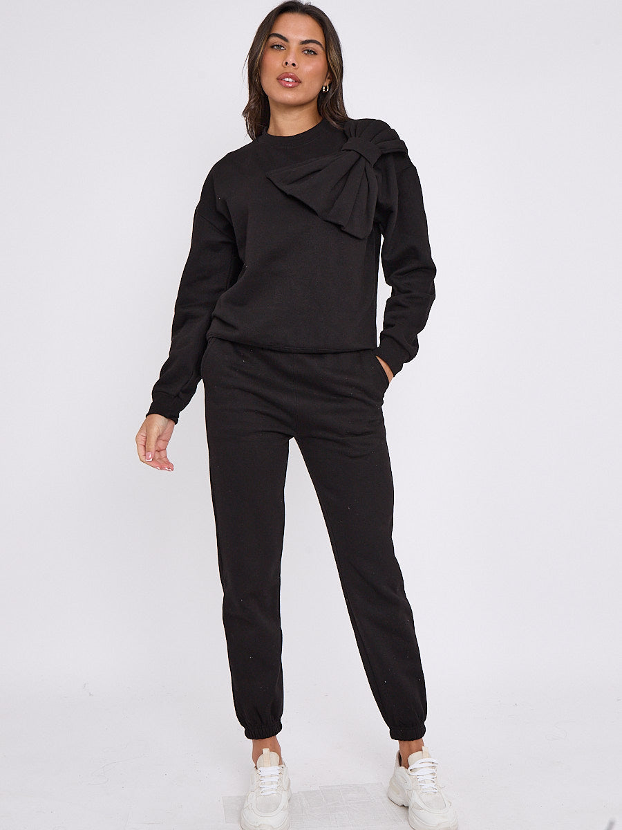 Bow Detail Sweatshirt & Jogger Fleece Co-ord