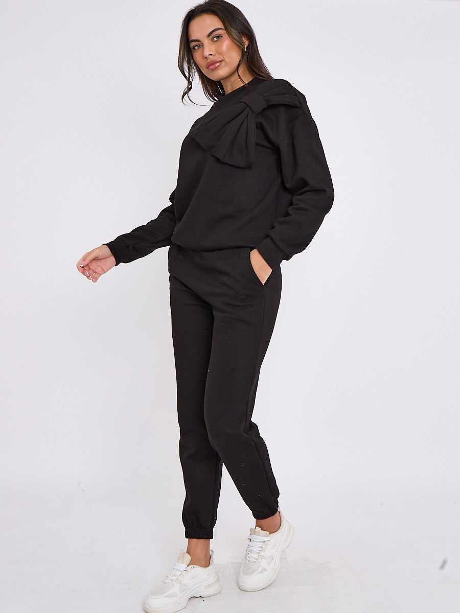 Bow Detail Sweatshirt & Jogger Fleece Co-ord