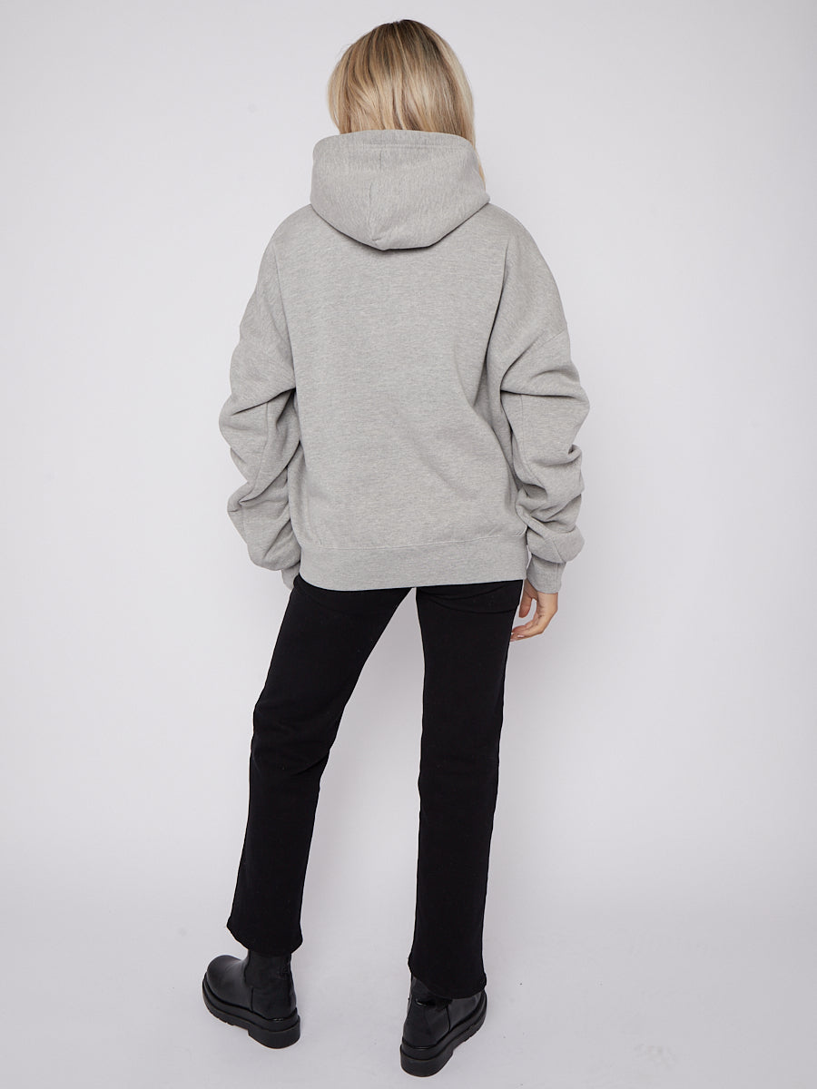 Ribbon Drawstring Ruched Sleeves Fleeced Hoodie