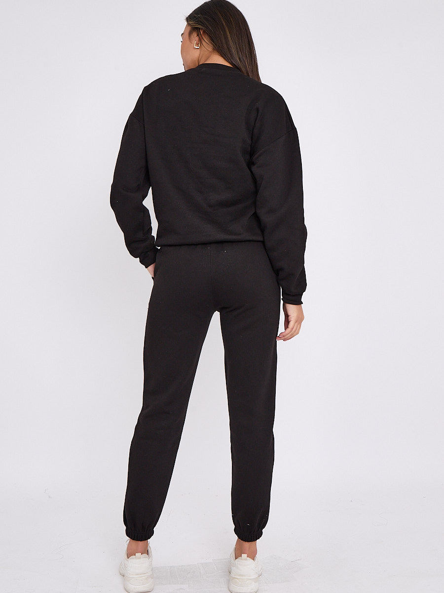 Bow Detail Sweatshirt & Jogger Fleece Co-ord