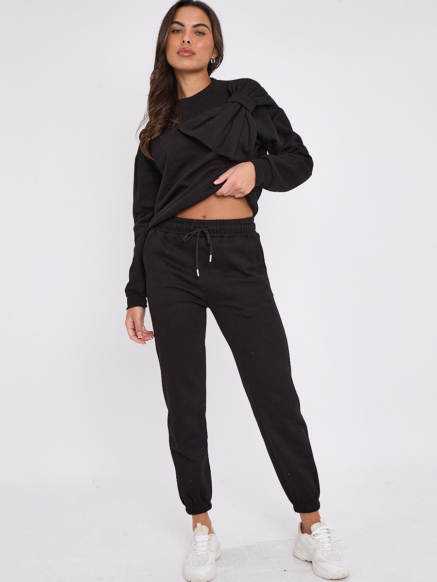 Bow Detail Sweatshirt & Jogger Fleece Co-ord