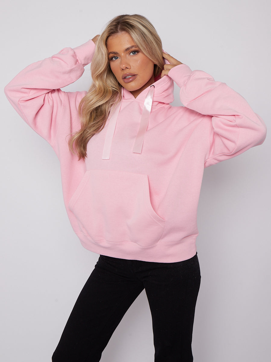 Ribbon Drawstring Ruched Sleeves Fleeced Hoodie