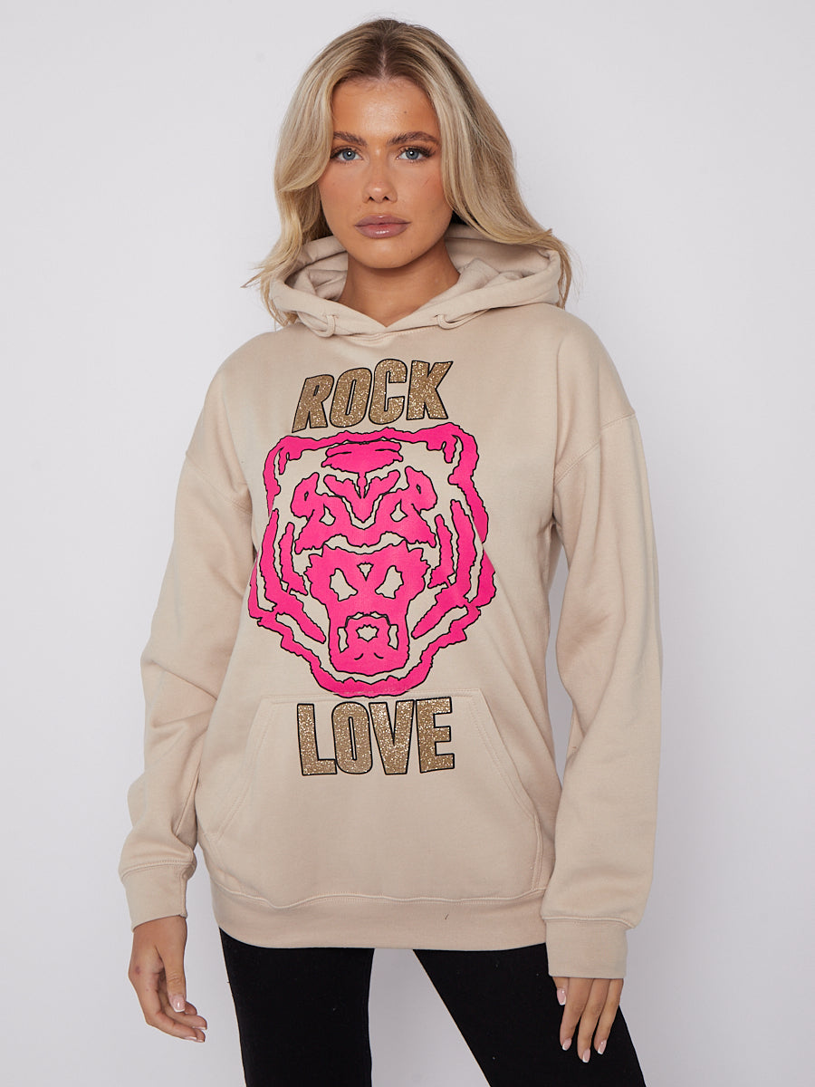 Rock Love Tiger Graphic Print Hoodie