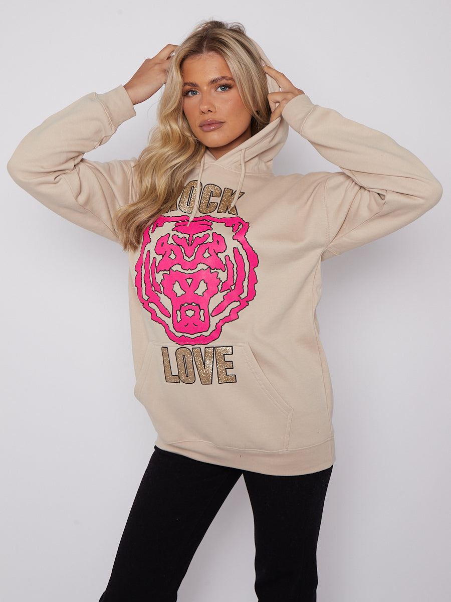 Rock Love Tiger Graphic Print Hoodie