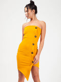Mock Button Detail Asymmetrical Bandeau Dress