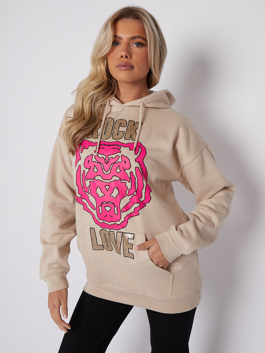 Rock Love Tiger Graphic Print Hoodie