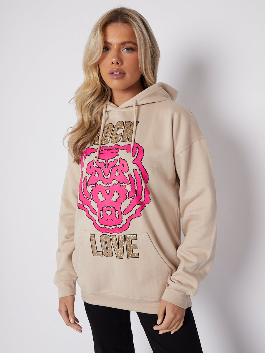 Rock Love Tiger Graphic Print Hoodie