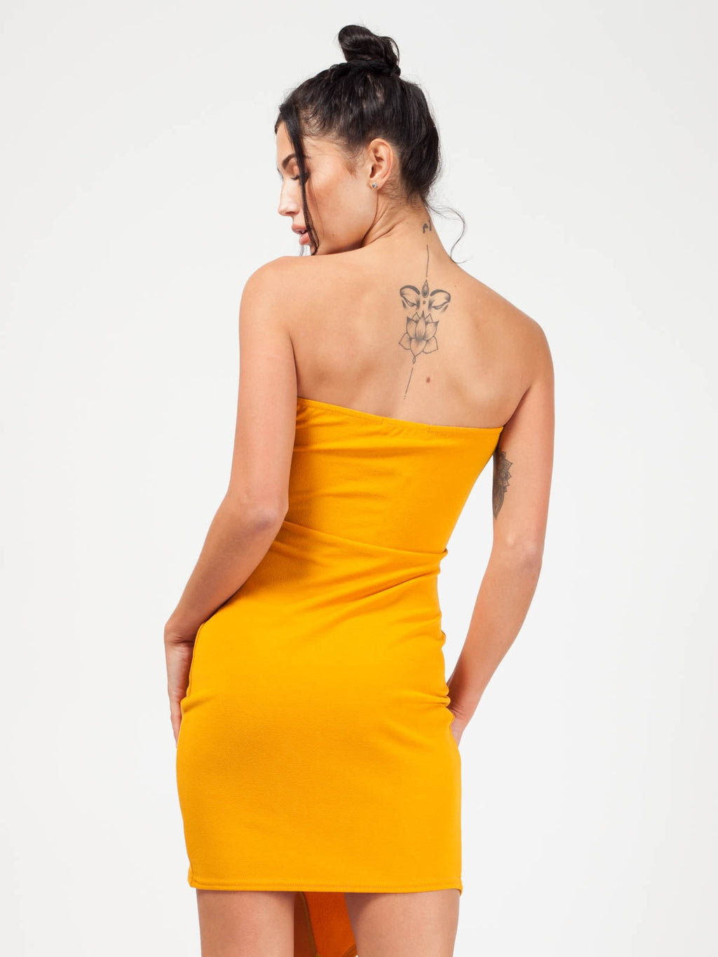 Mock Button Detail Asymmetrical Bandeau Dress