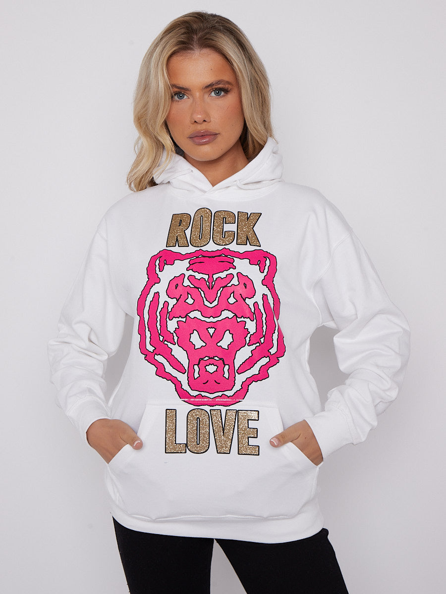 Rock Love Tiger Graphic Print Hoodie