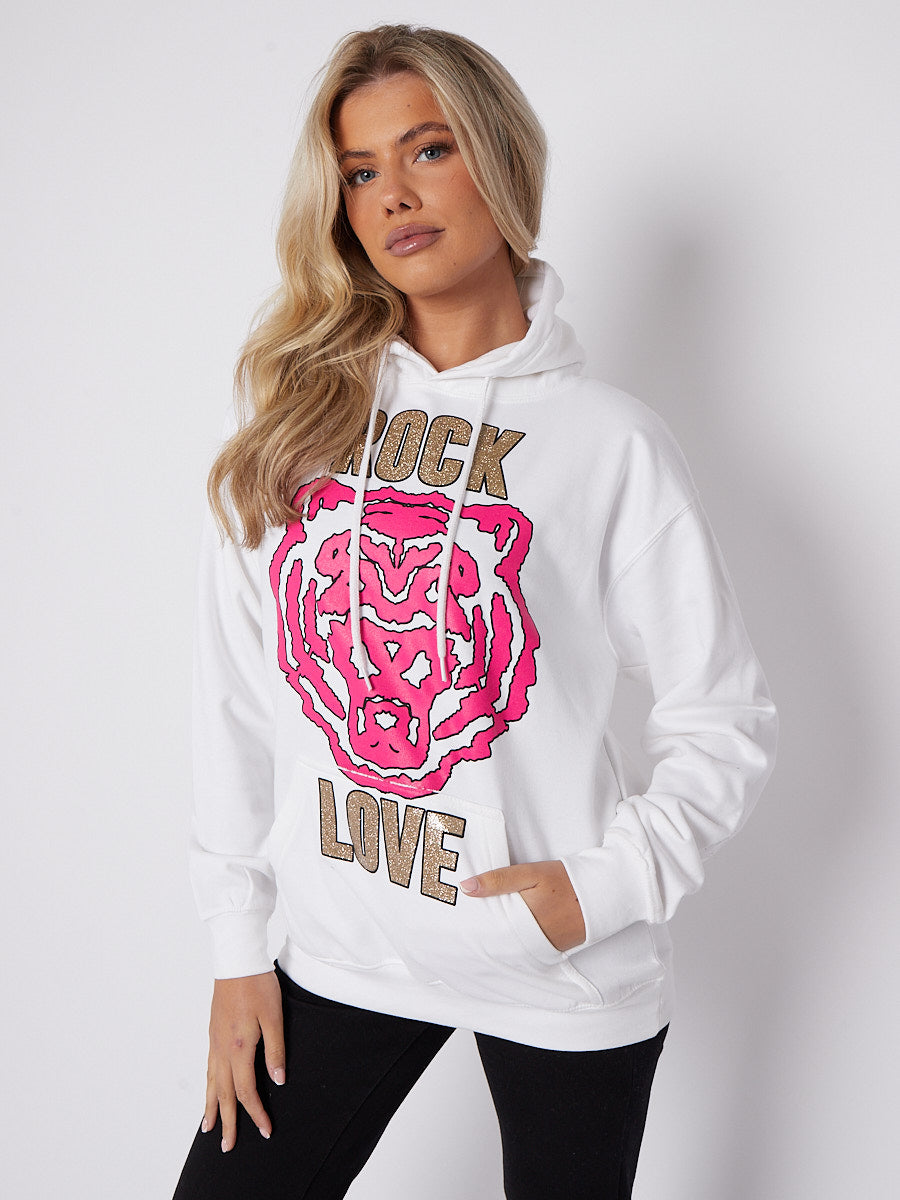 Rock Love Tiger Graphic Print Hoodie