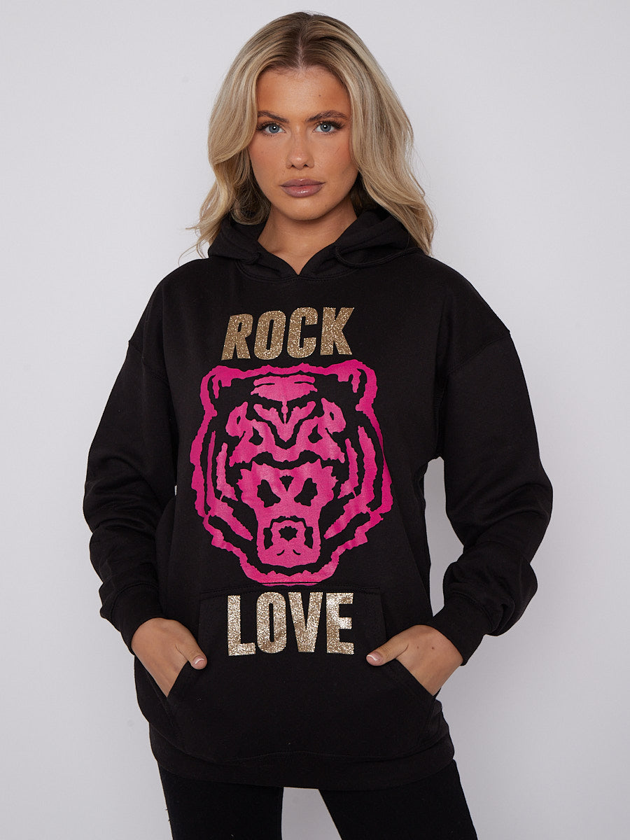 Rock Love Tiger Graphic Print Hoodie