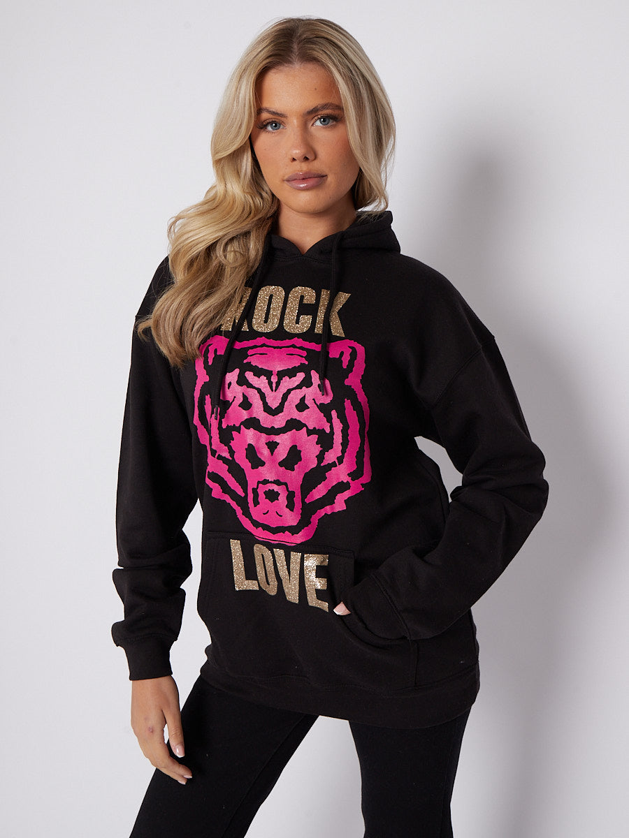 Rock Love Tiger Graphic Print Hoodie
