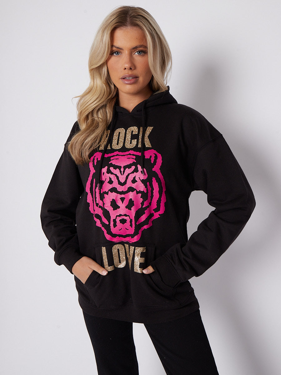 Rock Love Tiger Graphic Print Hoodie