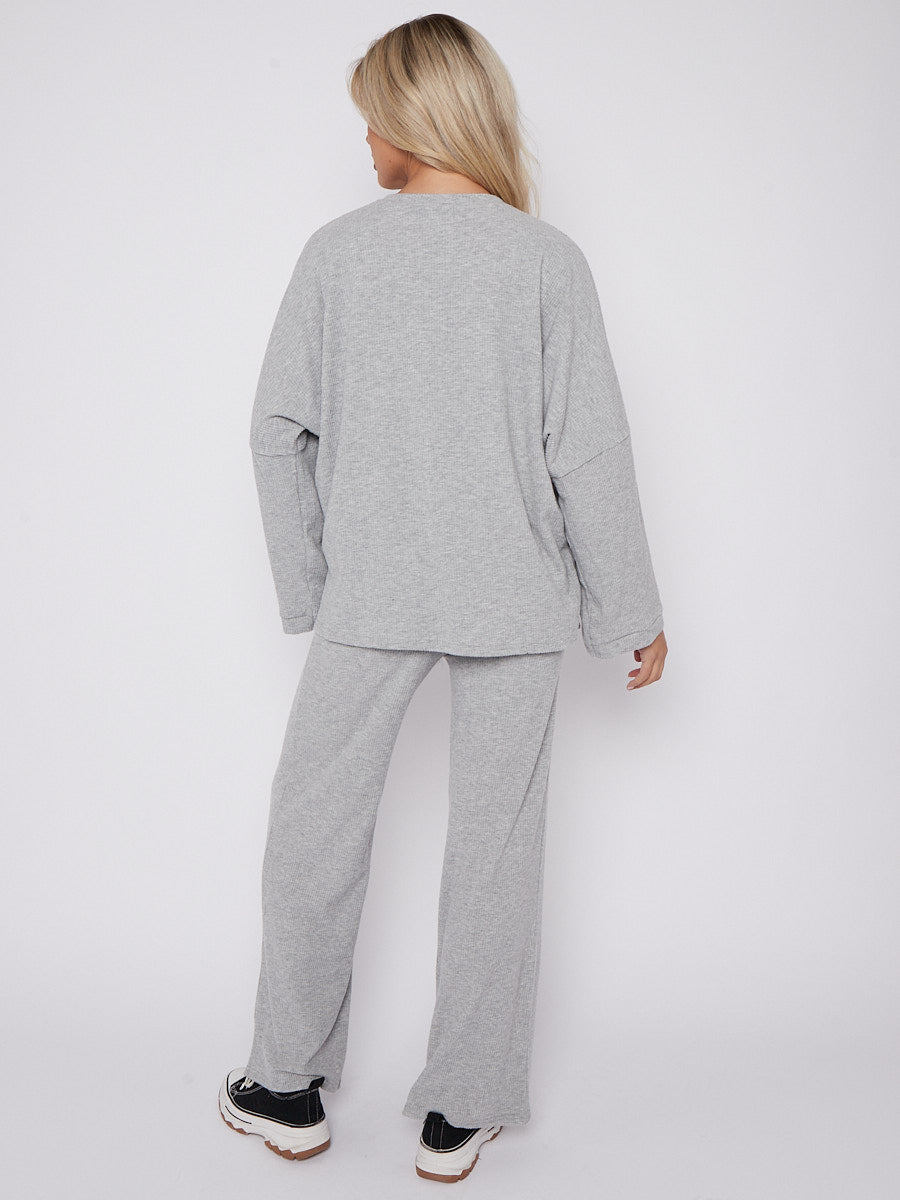 Oversized Soft Ribbed Top & Trouser Lounge Set