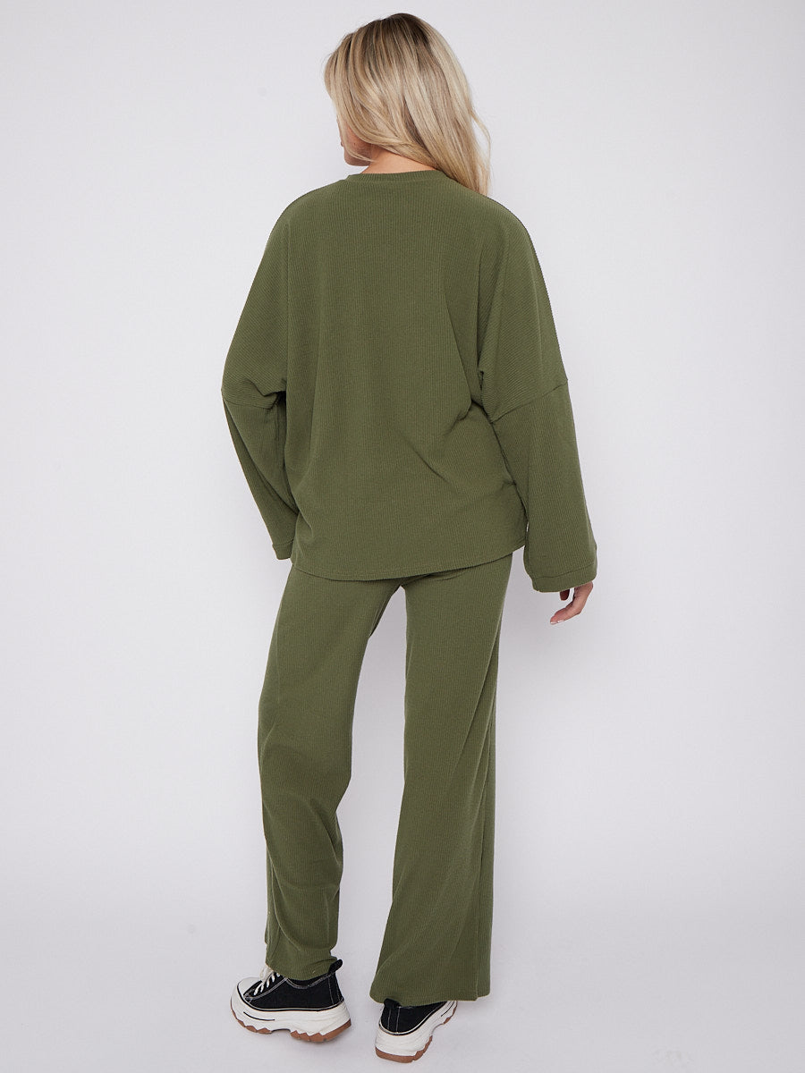 Oversized Soft Ribbed Top & Trouser Lounge Set