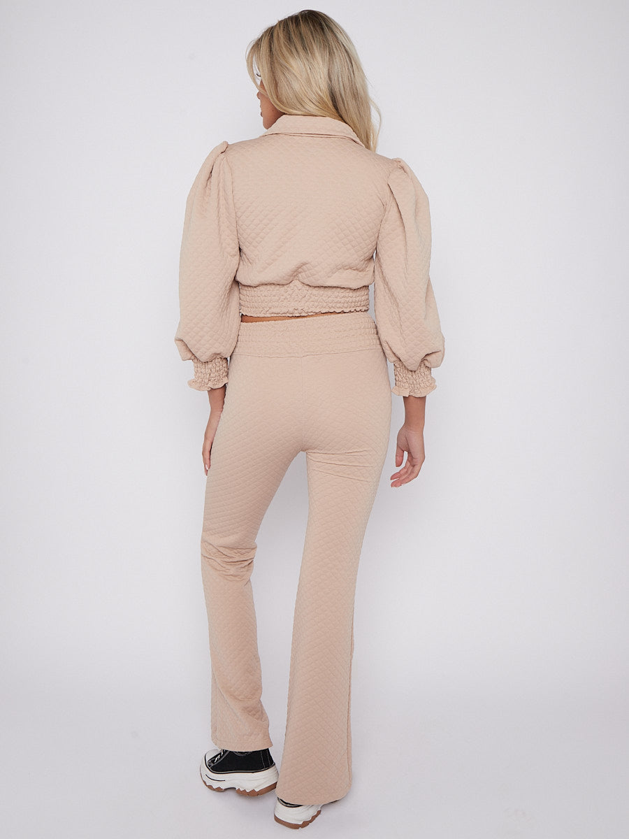 Quilted Gold Button Crop Top & Flare Trouser Co-ord