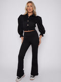 Quilted Gold Button Crop Top & Flare Trouser Co-ord