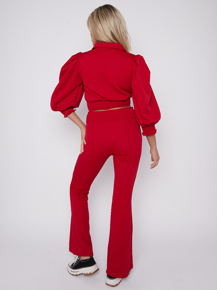 Quilted Gold Button Crop Top & Flare Trouser Co-ord