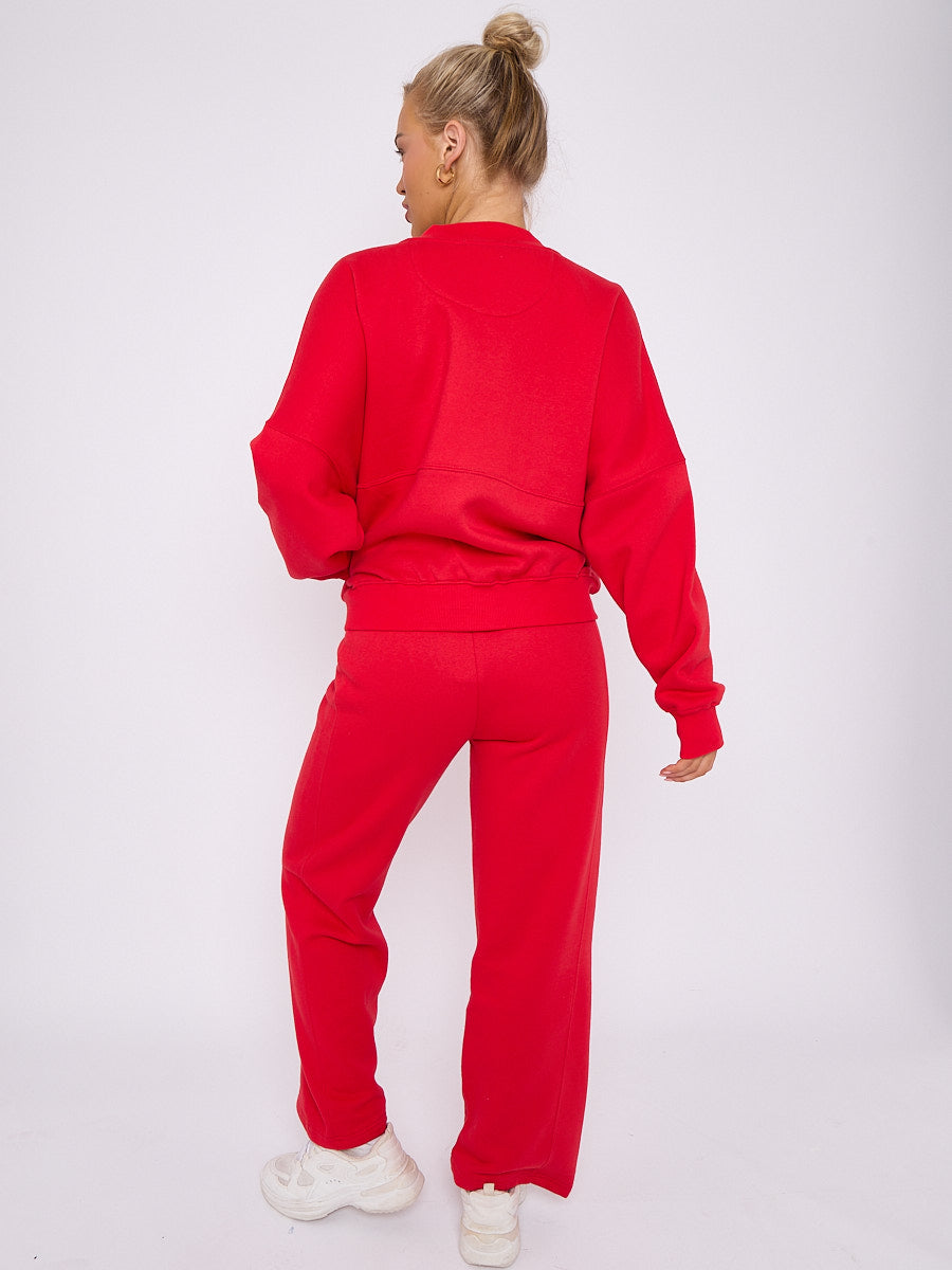 Oversized Bomber Style Fleece Zipper Co-ord
