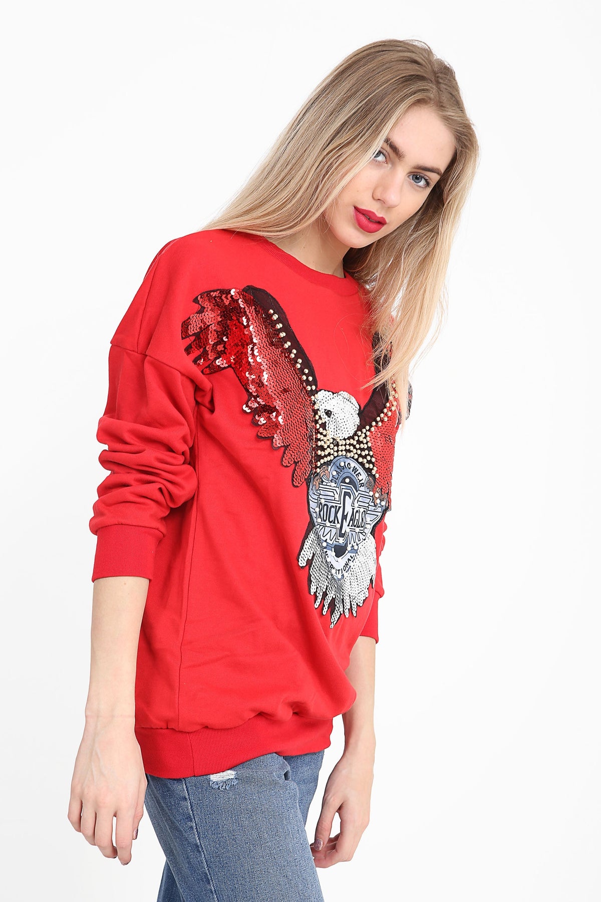Sequin Embellished Rock Eagle Sweatshirt