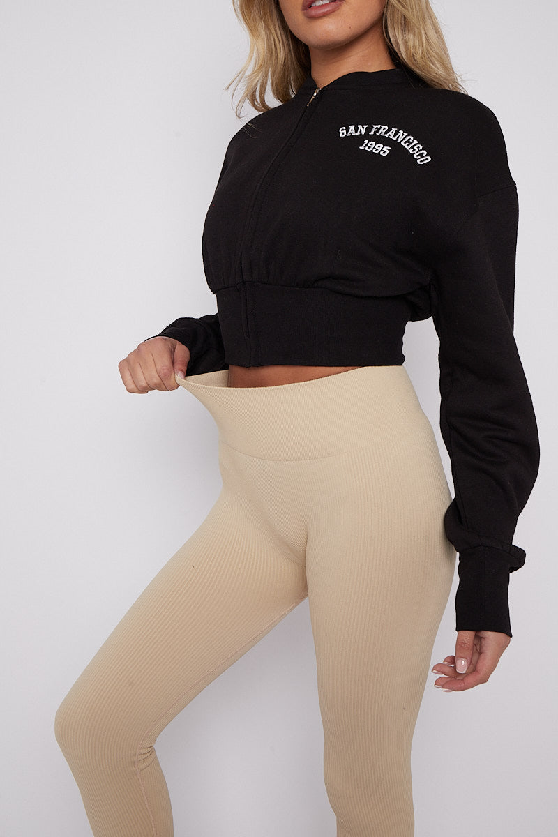 High Waist Stretchy Ribbed Leggings
