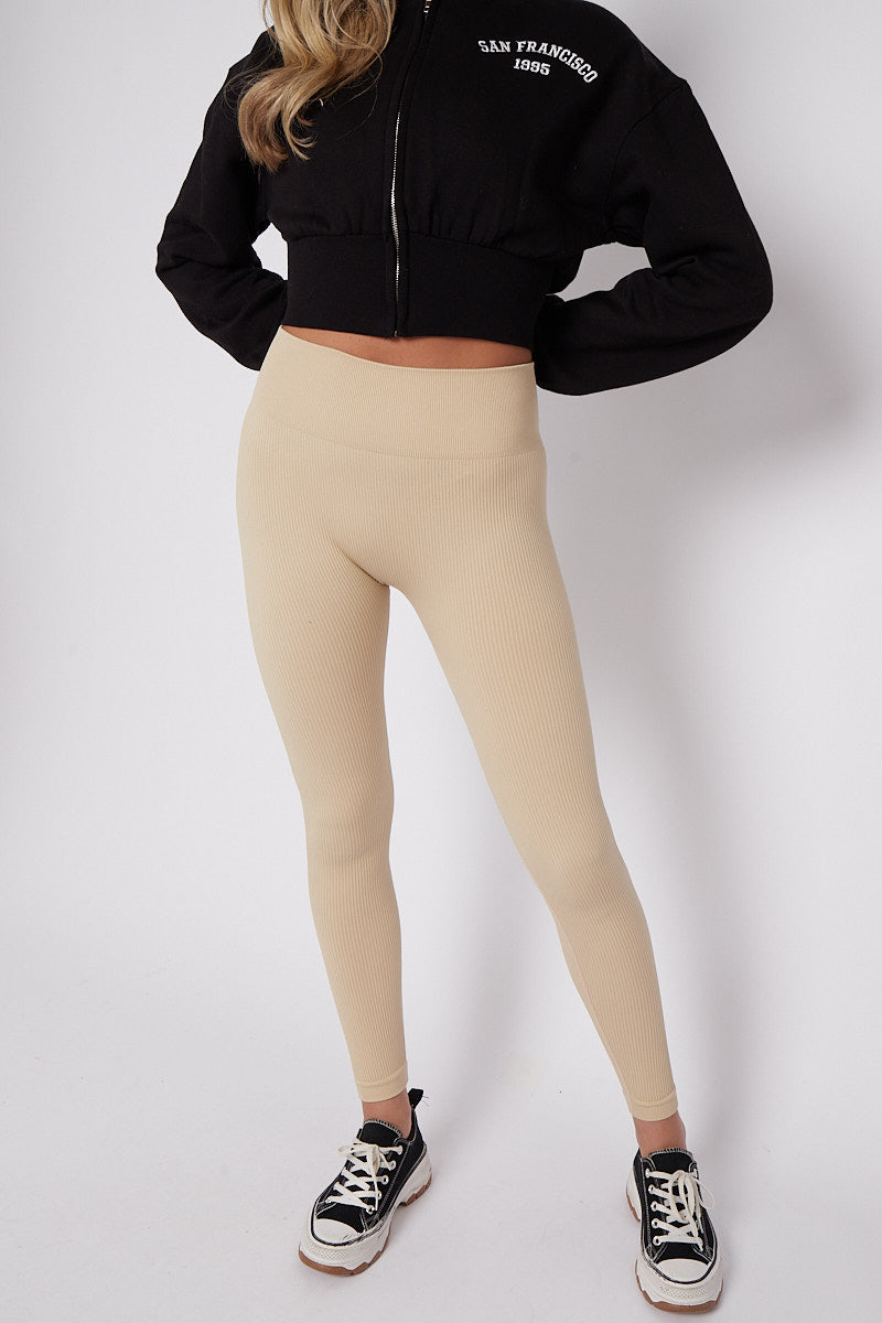 High Waist Stretchy Ribbed Leggings