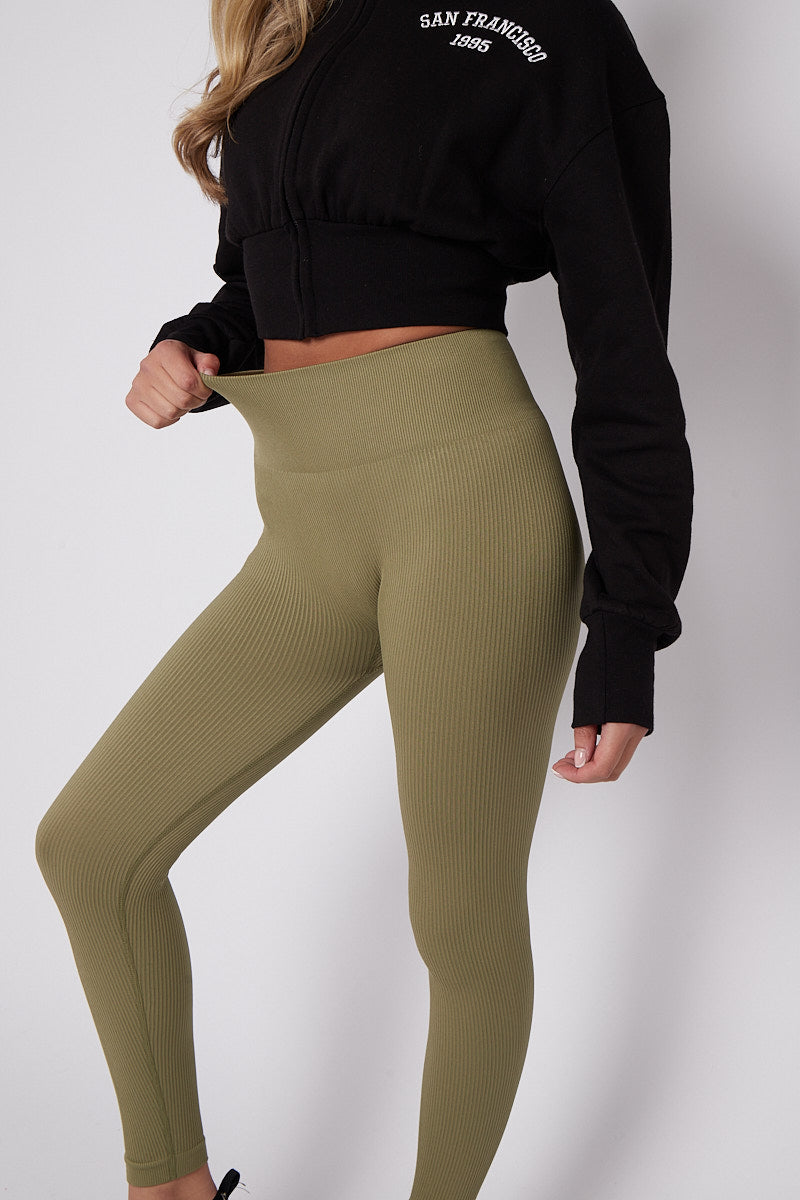 High Waist Stretchy Ribbed Leggings