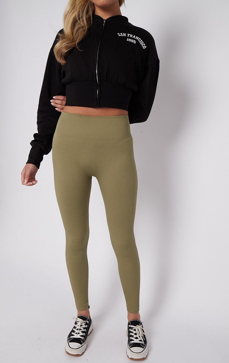 High Waist Stretchy Ribbed Leggings
