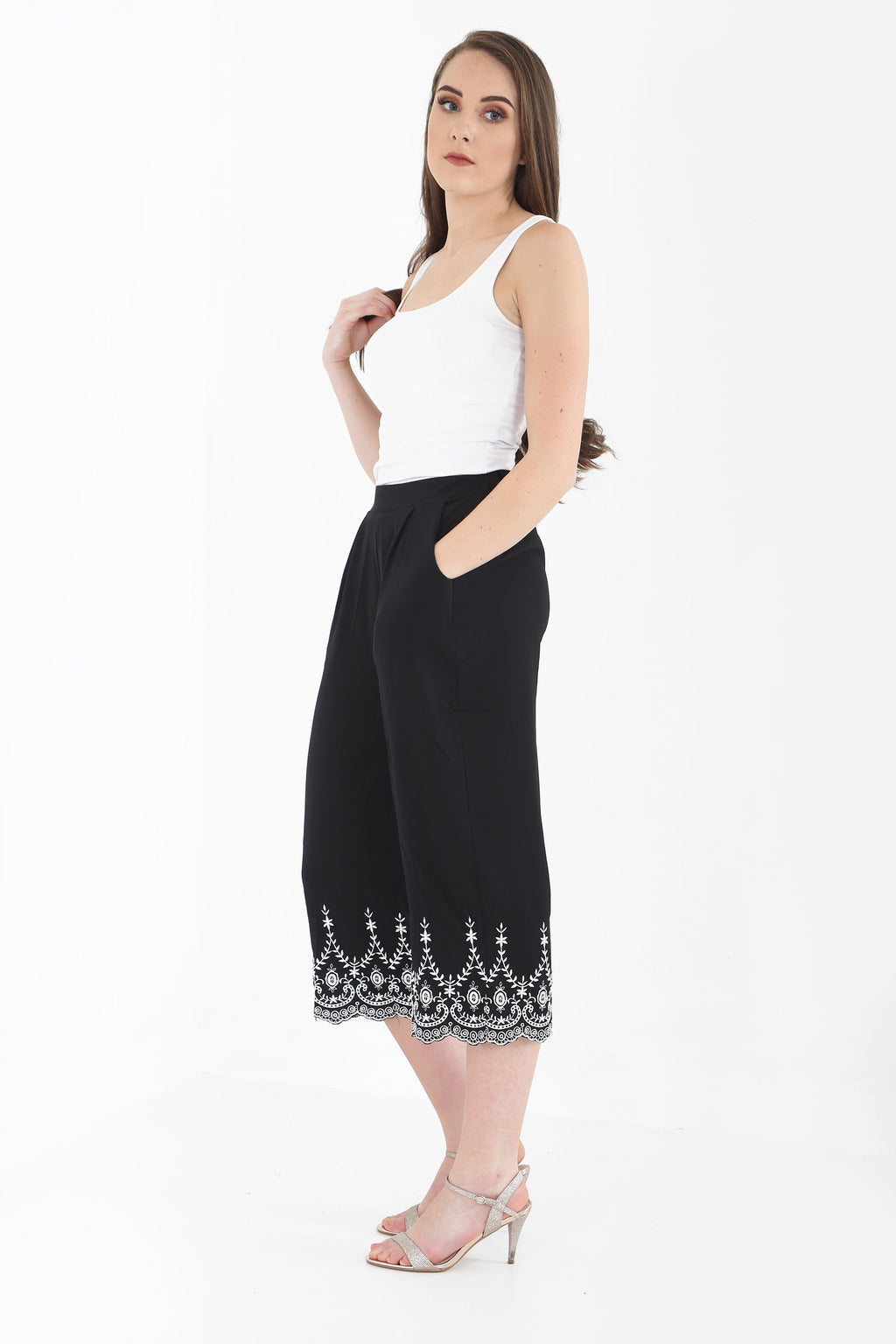 Embroidered Hem Culottes