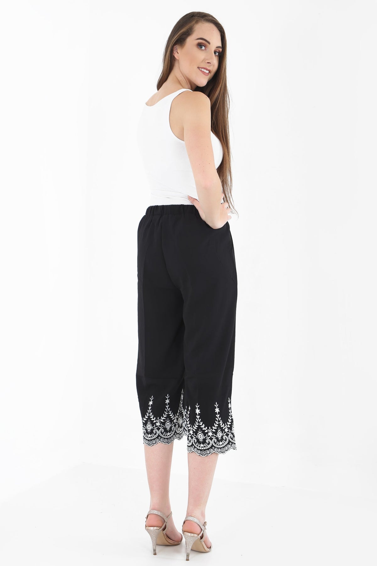 Embroidered Hem Culottes