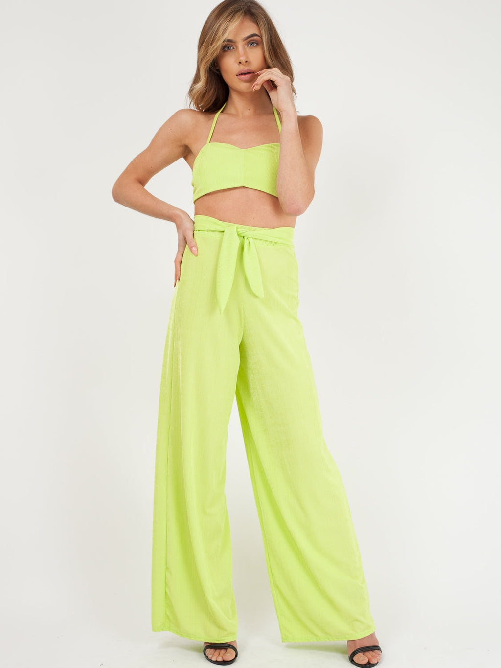 Ribbed Tie-up Bralet & Trouser Co-ord Set