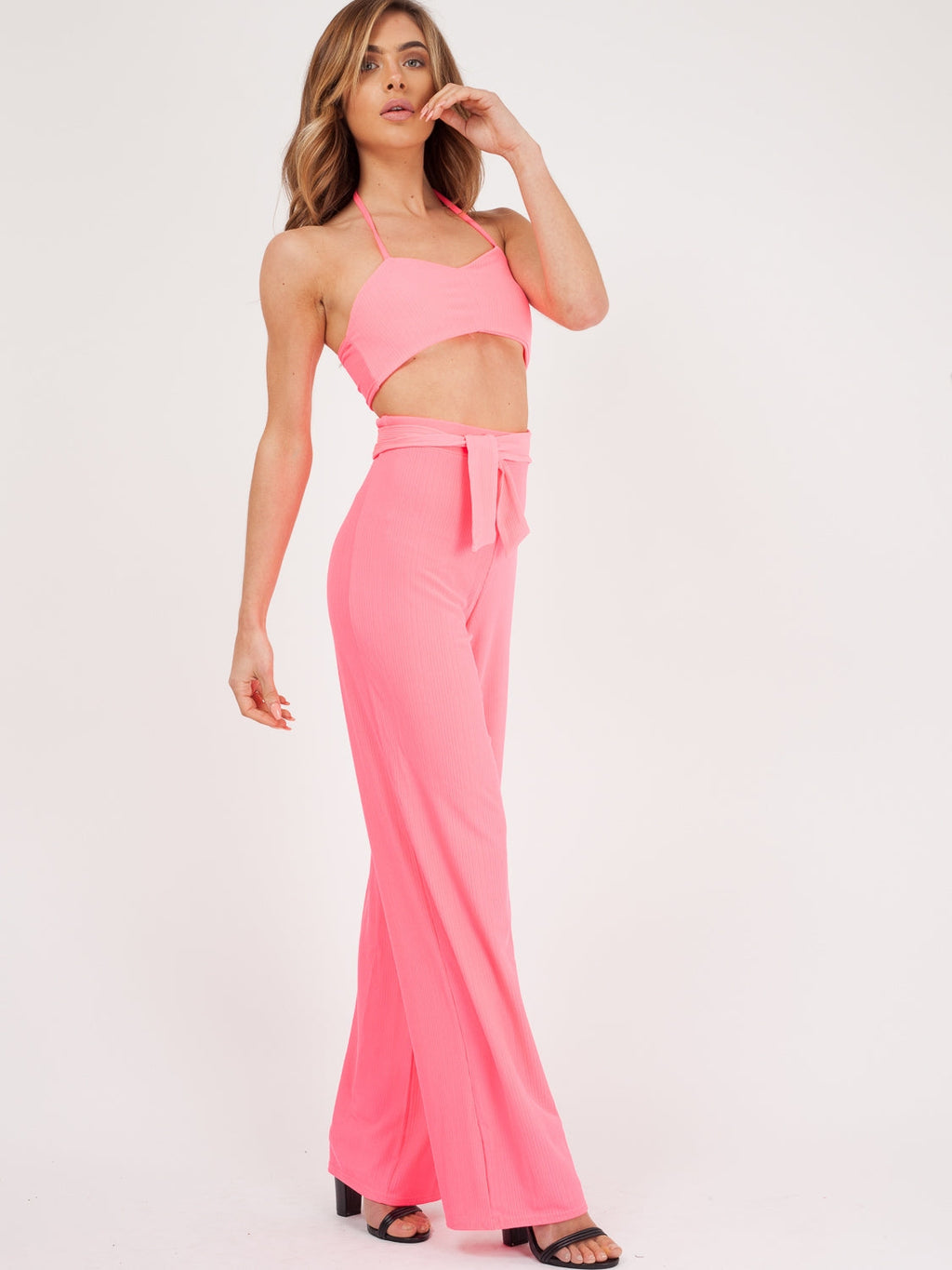 Ribbed Tie-up Bralet & Trouser Co-ord Set