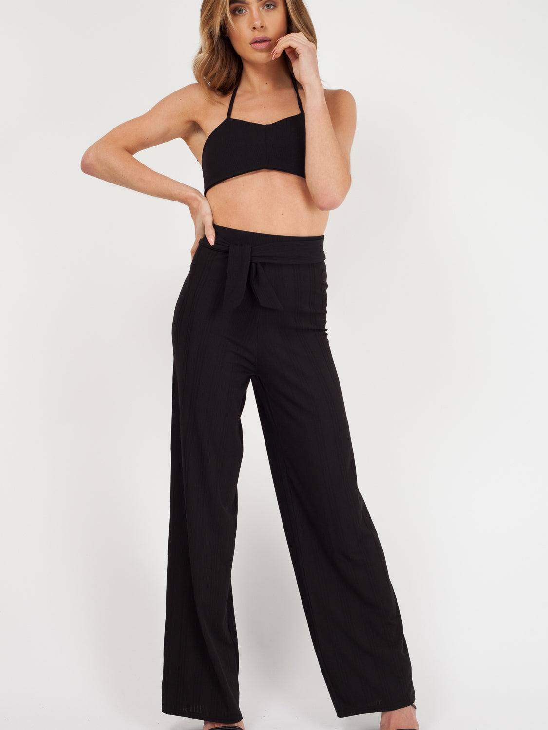Ribbed Tie-up Bralet & Trouser Co-ord Set
