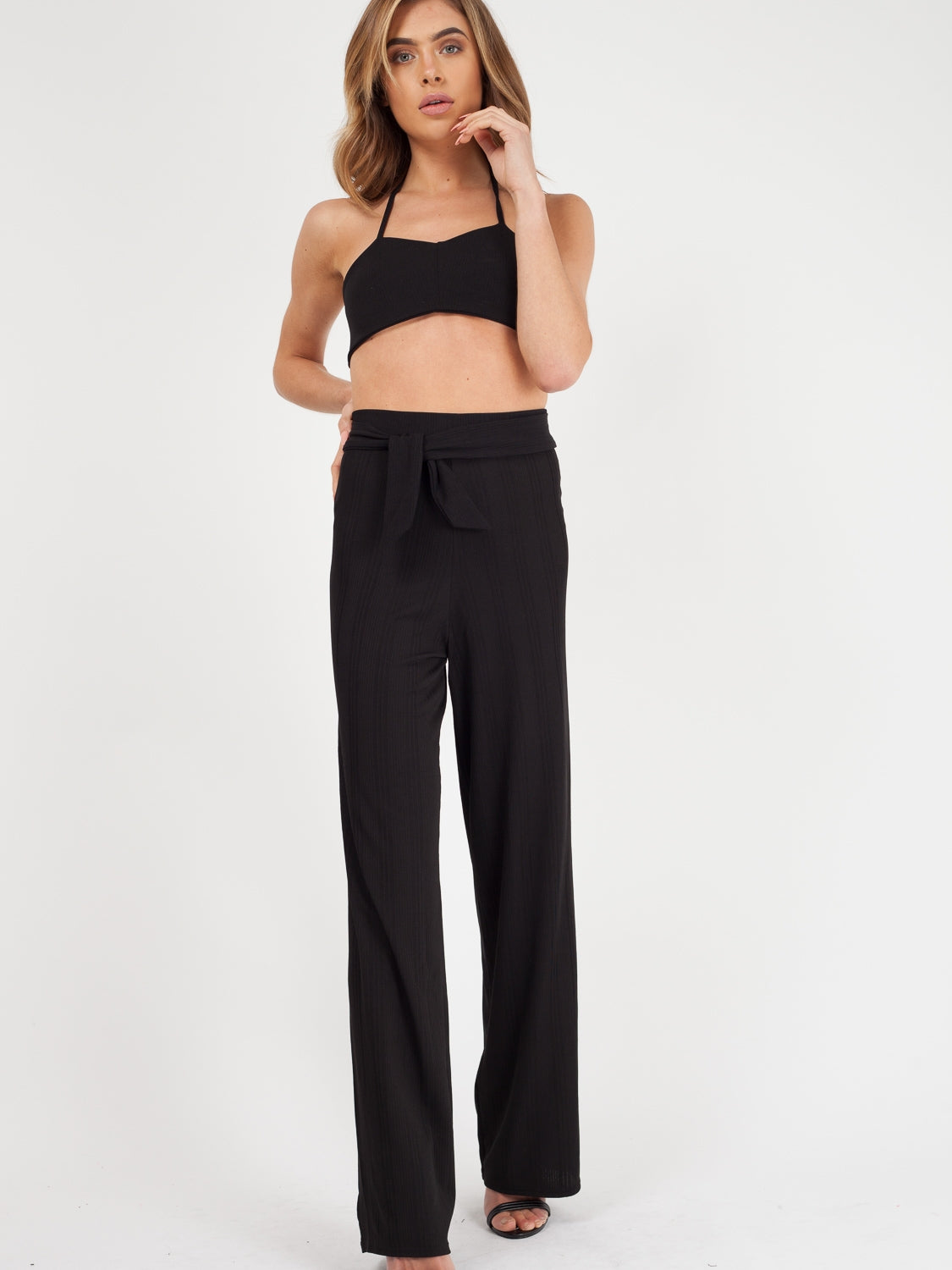 Ribbed Tie-up Bralet & Trouser Co-ord Set