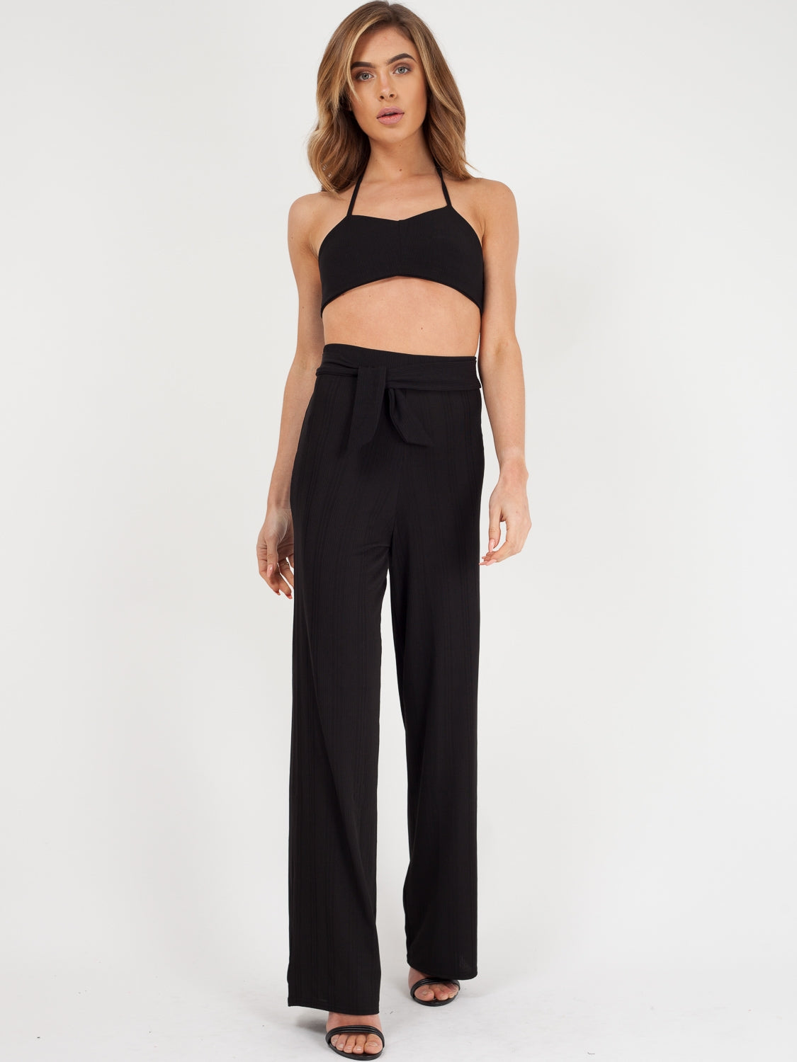 Ribbed Tie-up Bralet & Trouser Co-ord Set