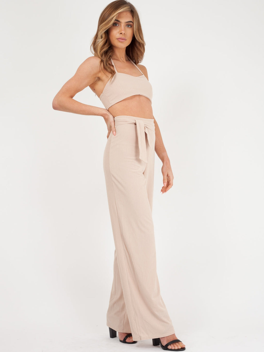 Ribbed Tie-up Bralet & Trouser Co-ord Set
