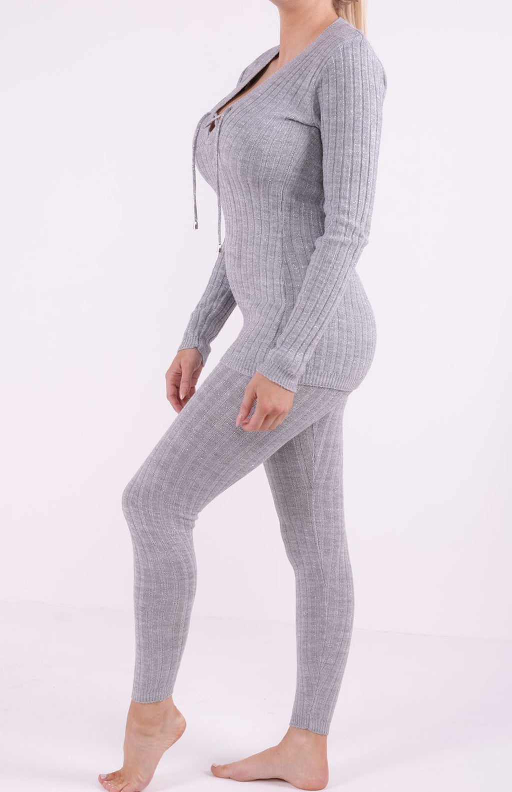Metallic Lurex Ribbed Knitted Loungewear Coordinate