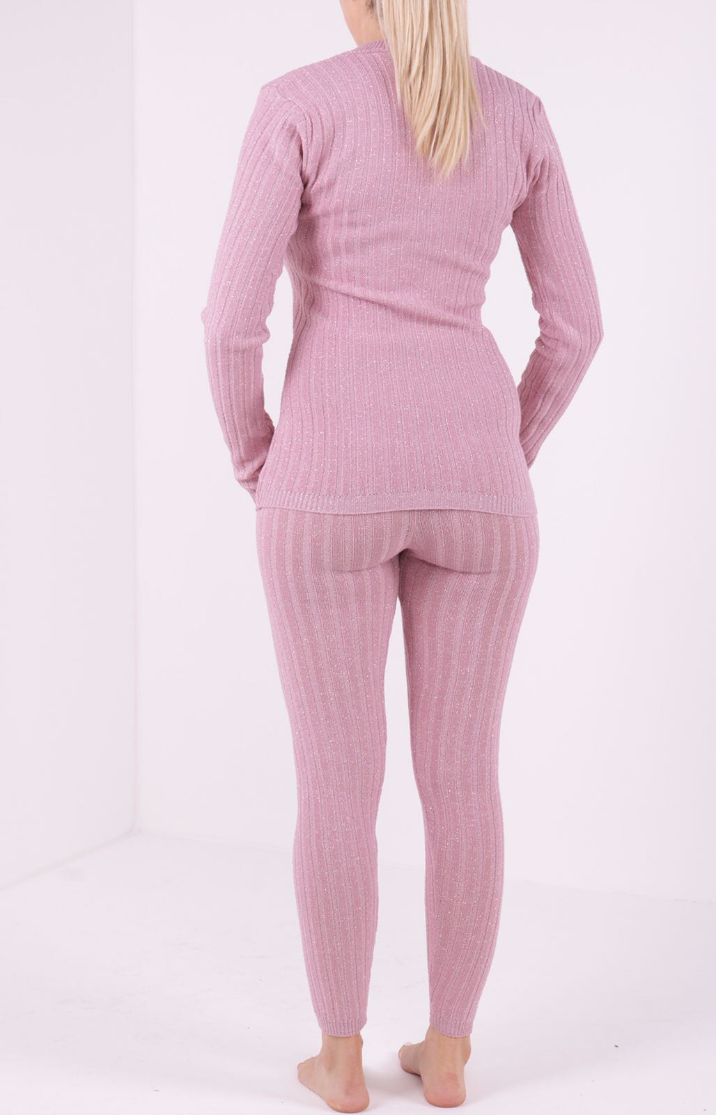 Metallic Lurex Ribbed Knitted Loungewear Coordinate