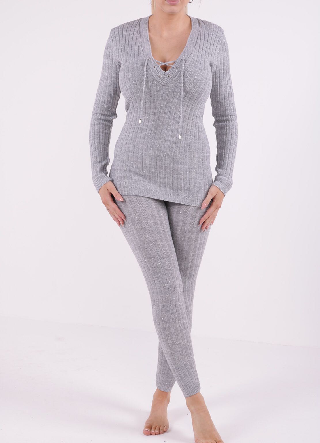 Metallic Lurex Ribbed Knitted Loungewear Coordinate