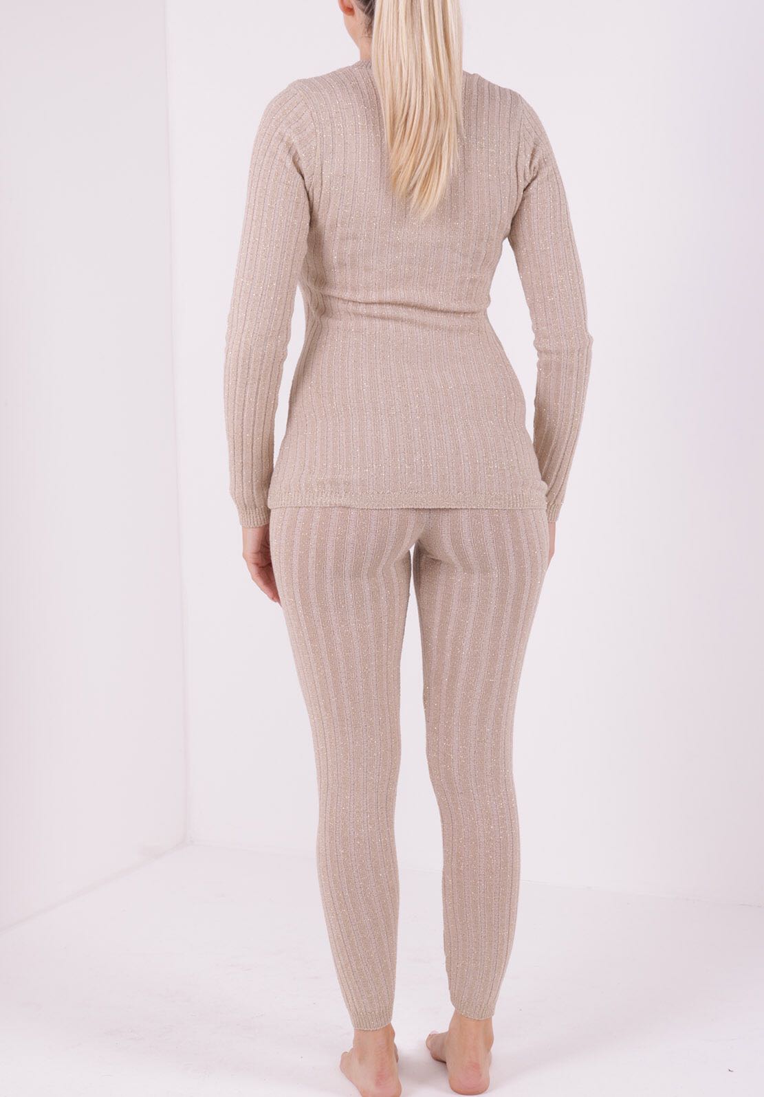 Metallic Lurex Ribbed Knitted Loungewear Coordinate
